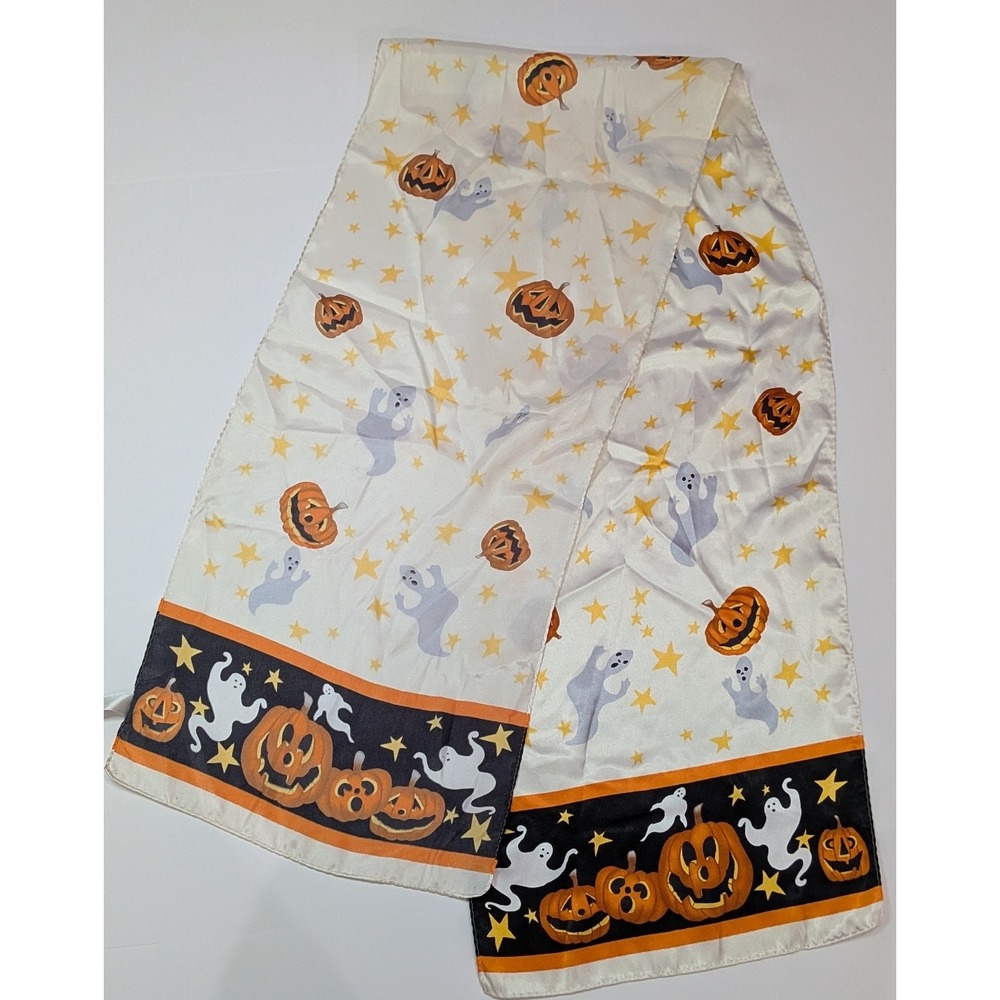Liz Claiborne Scarf Womens OS Cream Halloween Pumpkin Ghost Excellent Vintage